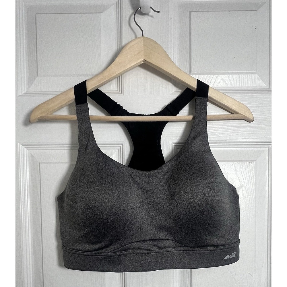 AVIA 38DD High Support Sports Bra Gray Black Wireless Crossback Gym Athletic Bra